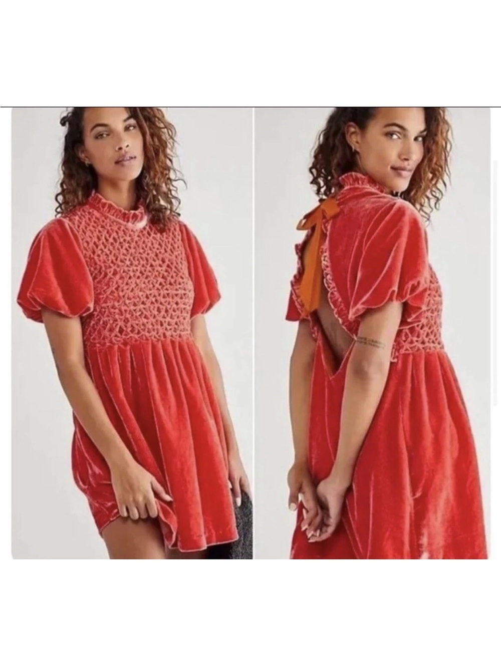 Free People Gum Drop Mini Dress Premier Velvet Short Sleeve Open Back Size S
